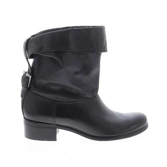 7 for all Mankind Women's Black Leather Slouchy Foldover Bootie w/ Buckle - Sz 6 - Picture 1 of 10